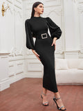 SHEIN Modely Puff Sleeve Bodycon Dress Without Belt