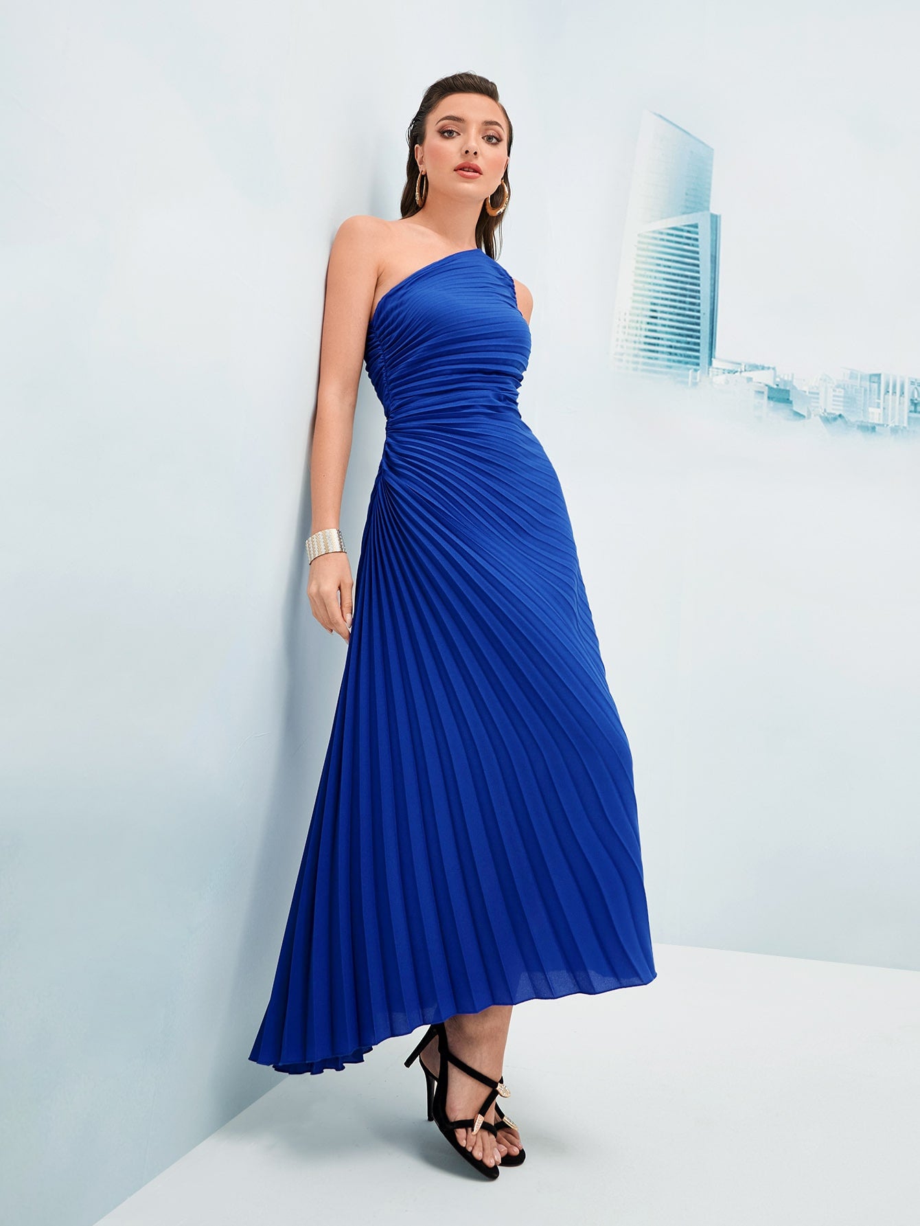 SHEIN Modely Ruched Pleated One Shoulder Dress