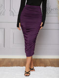 SHEIN Modely Ruched Solid Pencil Skirt