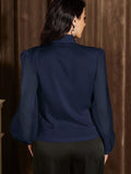 SHEIN Modely Solid Color Lantern Sleeve V-neck Long-sleeved Shirt