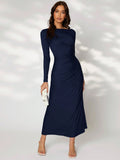 SHEIN Modely Solid Ruched Side Dress