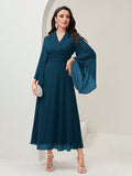 SHEIN Modely Surplice Neck Flounce Sleeve Ruched Waist Dress
