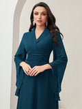 SHEIN Modely Surplice Neck Flounce Sleeve Ruched Waist Dress