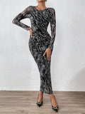 SHEIN Priv̩ Allover Print Ruched Side Bodycon Dress