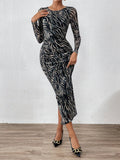SHEIN Priv̩ Allover Print Ruched Side Bodycon Dress