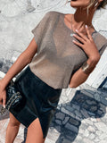 SHEIN Priv̩ Batwing Sleeve Sheer Knit Top Without Bra