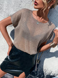 SHEIN Priv̩ Batwing Sleeve Sheer Knit Top Without Bra