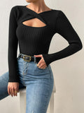 SHEIN Priví© Cut Out Twist Front Jumper Sweater
