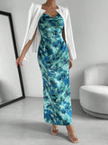 SHEIN Priv̩ Floral Print Draped Collar Cami Dress
