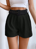 SHEIN Privé Fold Pleated Belted Wide Leg Shorts