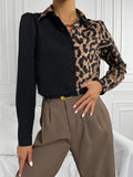 SHEIN Privé Leopard Print Spliced Button Up Shirt