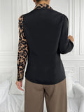 SHEIN Privé Leopard Print Spliced Button Up Shirt