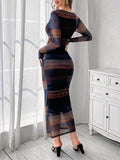SHEIN Privé Mesh Gradient Print Pleated Bodycon Dress