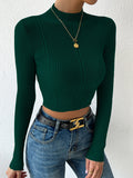 SHEIN Privé Mock Neck Cable Knit Crop Sweater