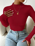 SHEIN Privé Mock Neck Ribbed Knit Crop Sweater
