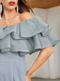 SHEIN Privé Off Shoulder Layered Ruffle Detail Palazzo Jumpsuit