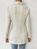 SHEIN Privé Plaid Pattern Lapel Neck Single Button Tweed Blazer