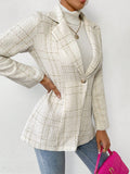 SHEIN Privé Plaid Pattern Lapel Neck Single Button Tweed Blazer