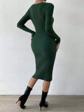 SHEIN Privé Scoop Neck Ribbed Knit Bodycon Sweater Dress