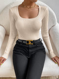 SHEIN Privé Scoop Neck Ribbed Knit Sweater