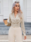 SHEIN Priv̩ Shawl Collar Button Front Crop Blouse