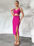 SHEIN Privé Solid Cami Top & Split Thigh Skirt & Blazer
