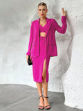 SHEIN Privé Solid Cami Top & Split Thigh Skirt & Blazer
