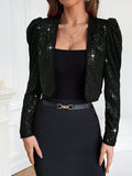 SHEIN Privé Sparkling Open Front Puff Sleeve Jacket