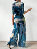 SHEIN Prive Tie-dye One Shoulder Wide Leg Jumpsuit With Top