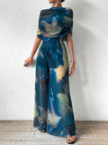 SHEIN Prive Tie-dye One Shoulder Wide Leg Jumpsuit With Top