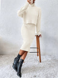 SHEIN Privé Turtleneck Drop Shoulder Sweater & Knit Skirt