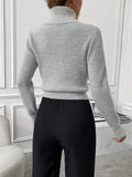 SHEIN Privé Turtleneck Ribbed Knit Turtleneck Sweater