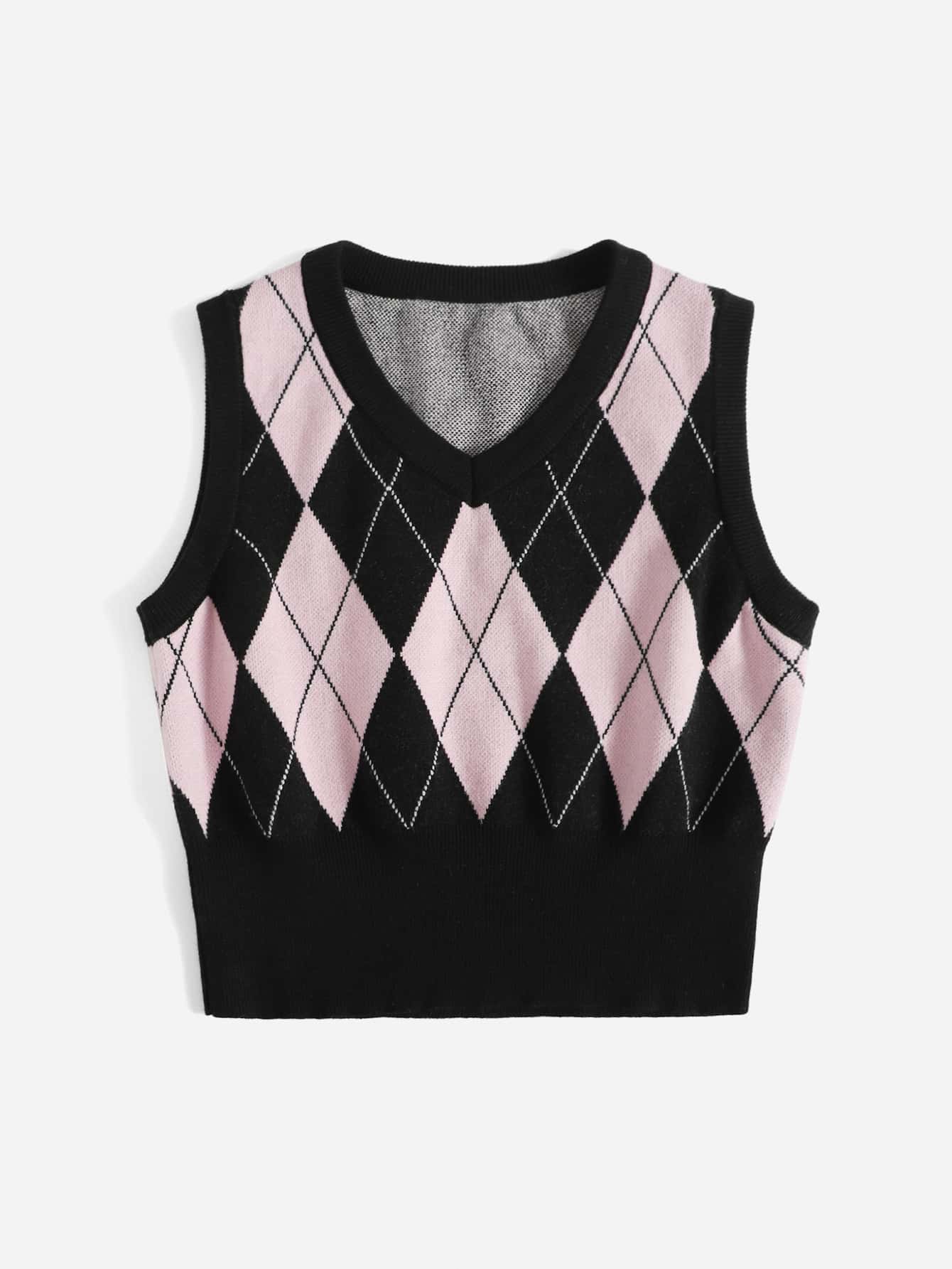 SHEIN Qutie Argyle Pattern Sweater Vest