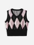SHEIN Qutie Argyle Pattern Sweater Vest