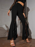 SHEIN SXY Lace Panel Flare Leg Pants