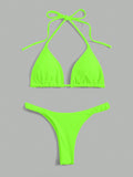 SHEIN Swim Summer Beach Solid Triangle Halter Bikini Set