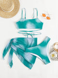 SHEIN Swim Vcay 3pack Ombre Lace Up Bikini Swimsuit & Beach Skirt
