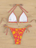 SHEIN Swim Women Summer Beach Floral Printed Halter Tie Bikini Set For Beach Vacation, Random Print