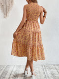 SHEIN VCAY Ditsy Floral Print Ruffle Hem Dress