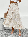 SHEIN VCAY Ditsy Floral Print Ruffle Trim Tie Side Wrap Skirt