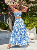 SHEIN VCAY Summer Flower Print Twisted Cami Crop Top And Skirt Set