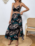 SHEIN VCAY Tropical Print Cami Top & Split Thigh Skirt Two Piece Set