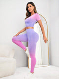 SHEIN Yoga Trendy Ombre Print Tummy Control Sports Set