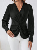 SHEIN Satin Fabric Shirt With Front Knot And Cufflinks Detailed Sleeves