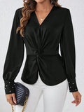 SHEIN Satin Fabric Shirt With Front Knot And Cufflinks Detailed Sleeves