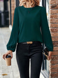 SHEIN Solid Pleated Lantern Sleeve Blouse