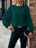 SHEIN Solid Pleated Lantern Sleeve Blouse
