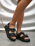 SHEIN Women Chain Decor Sport Sandals, Sporty Outdoor PVC Slingback Sandals