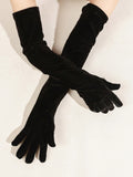 SHEIN Women's Black Gold Velvet Gloves Extended Retro Evening Dress Wedding Dress Etiquette Decoration Warm Velvet Cloth Gloves