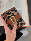 SHEIN Women's Leopard Print Pu Leather Trifold Wallet Card Holder Coin Purse Vintage Buckle Hardware Portable Short Wallet
